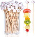 100 Pcs Baseball Cocktail Picks, 4.7 Inch Bamboo Appetizer Fruit Skewers for Sports Parties