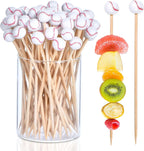 100 Pcs Baseball Cocktail Picks, 4.7 Inch Bamboo Appetizer Fruit Skewers for Sports Parties