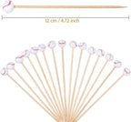 100 Pcs Baseball Cocktail Picks, 4.7 Inch Bamboo Appetizer Fruit Skewers for Sports Parties