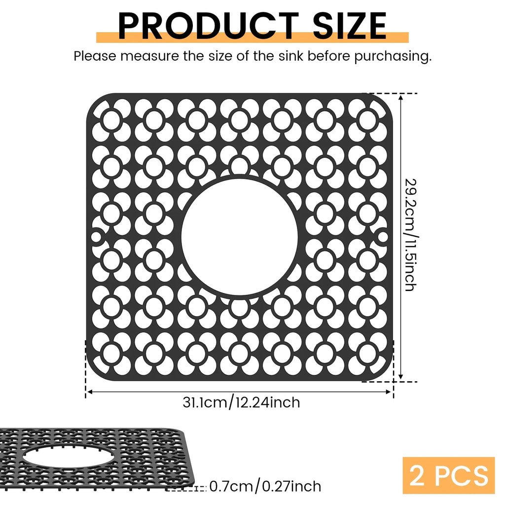 2 Pack Silicone Sink Protector Mats, Anti Slip Heat Resistant Grid Pads, Black 12.2 x 11.5 In