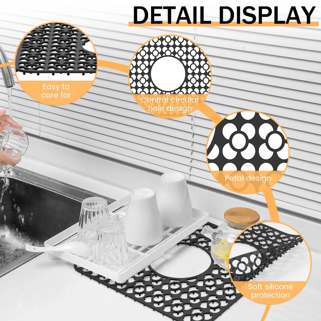 2 Pack Silicone Sink Protector Mats, Anti Slip Heat Resistant Grid Pads, Black 12.2 x 11.5 In