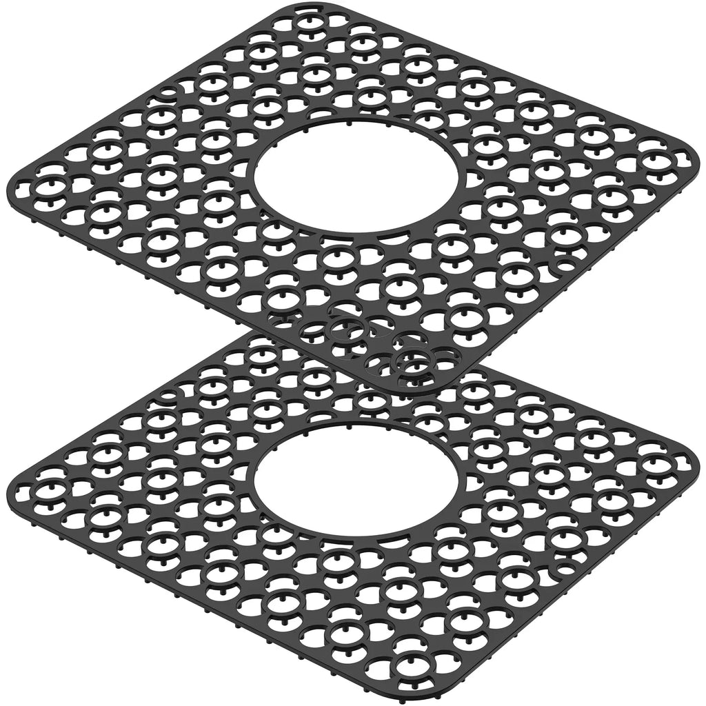 2 Pack Silicone Sink Protector Mats, Anti Slip Heat Resistant Grid Pads, Black 12.2 x 11.5 In