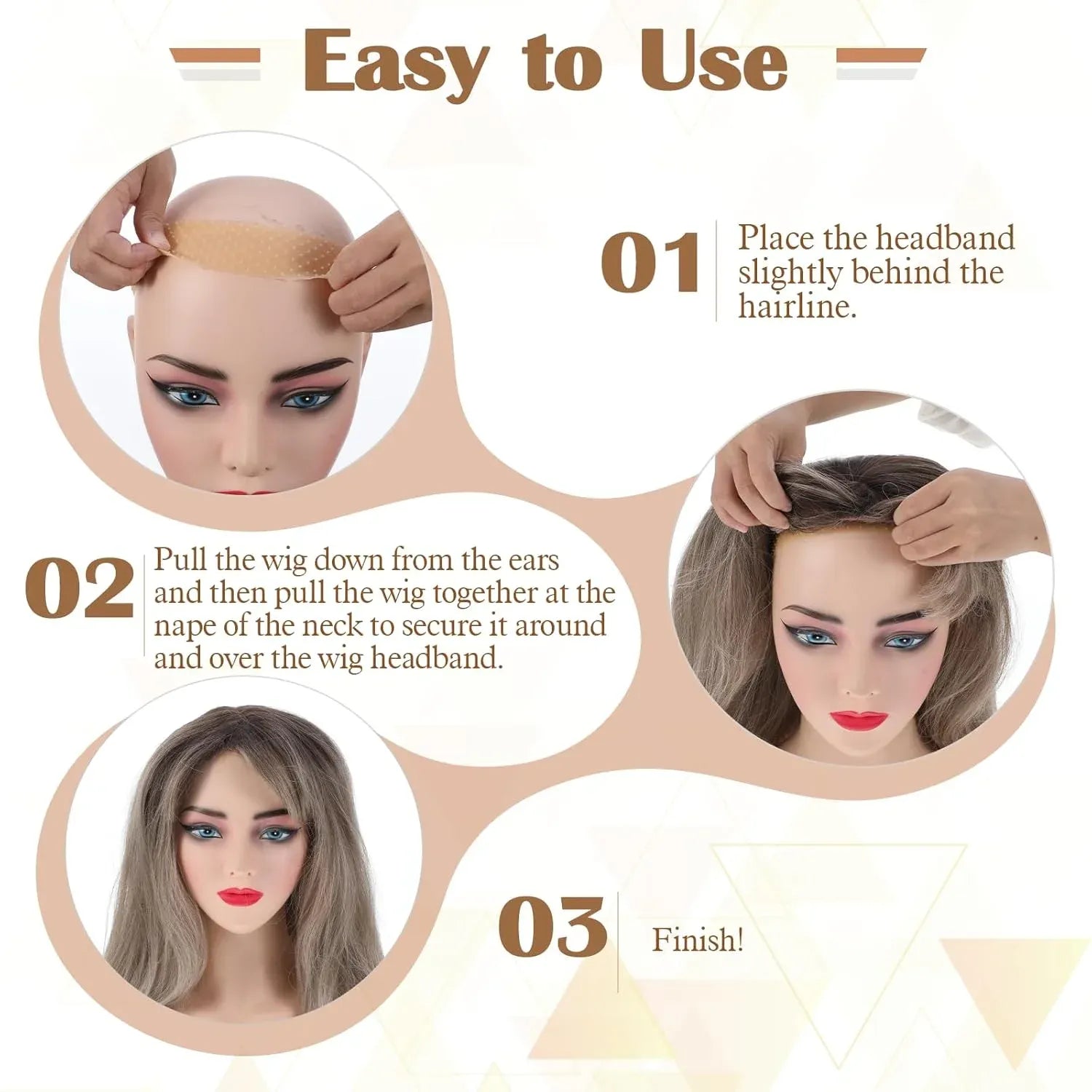 2 Pack Silicone Wig Grip Bands, No Slip Double Sided Elastic Wig Headbands, Skin Color Medium