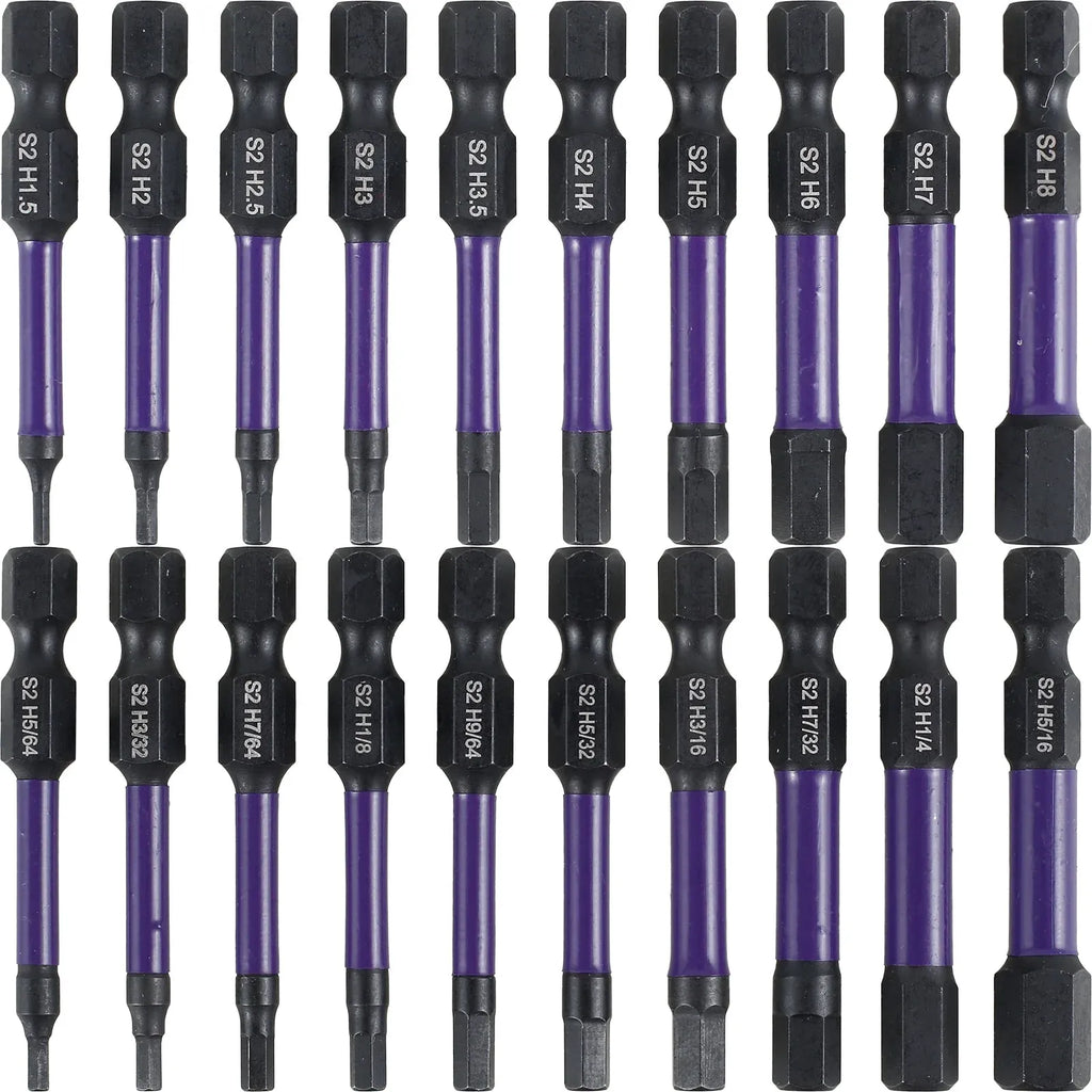 20 Pcs Impact Hex Drill Bit Set, S2 Steel Magnetic SAE Metric Bits for Drivers, 1/4 Inch Shank