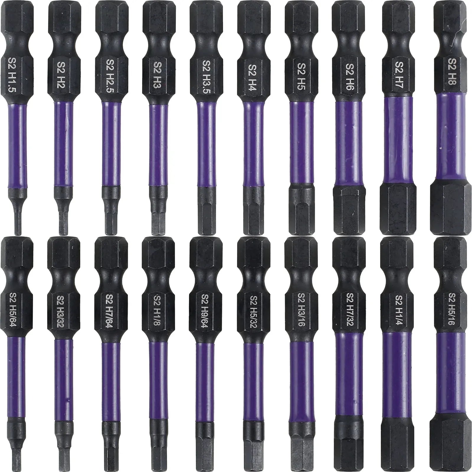 20 Pcs Impact Hex Drill Bit Set, S2 Steel Magnetic SAE Metric Bits for Drivers, 1/4 Inch Shank
