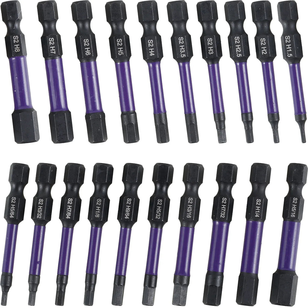 20 Pcs Impact Hex Drill Bit Set, S2 Steel Magnetic SAE Metric Bits for Drivers, 1/4 Inch Shank