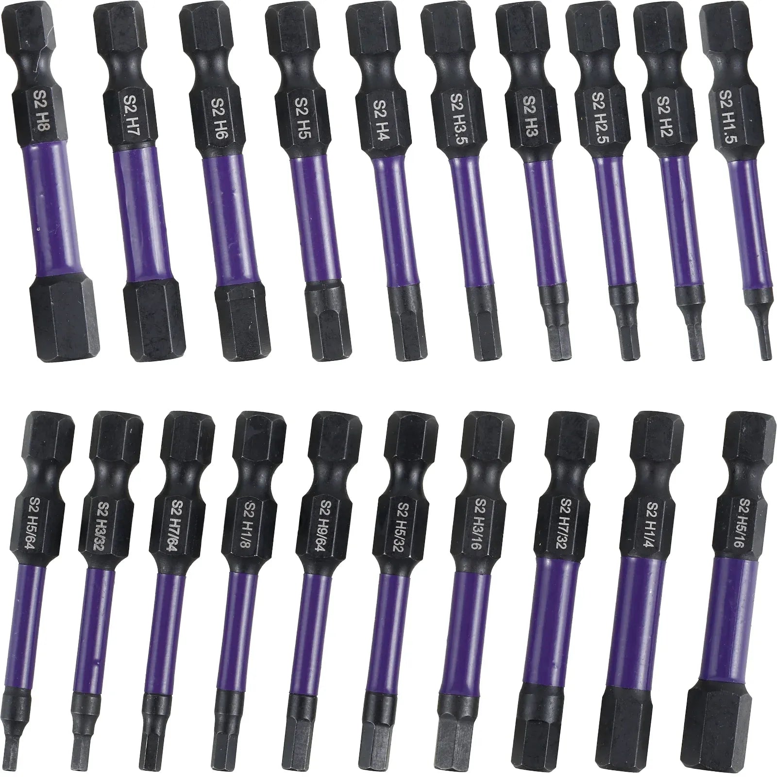20 Pcs Impact Hex Drill Bit Set, S2 Steel Magnetic SAE Metric Bits for Drivers, 1/4 Inch Shank