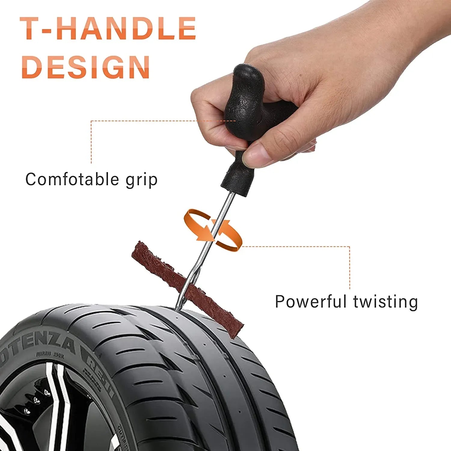 32 Pcs Tire Plug Repair Kit, T Handle Tools and Rubber Strings for Tubeless Tires Cars Trucks