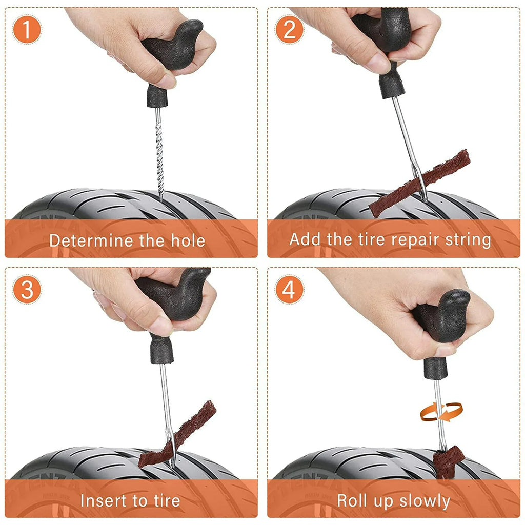 32 Pcs Tire Plug Repair Kit, T Handle Tools and Rubber Strings for Tubeless Tires Cars Trucks