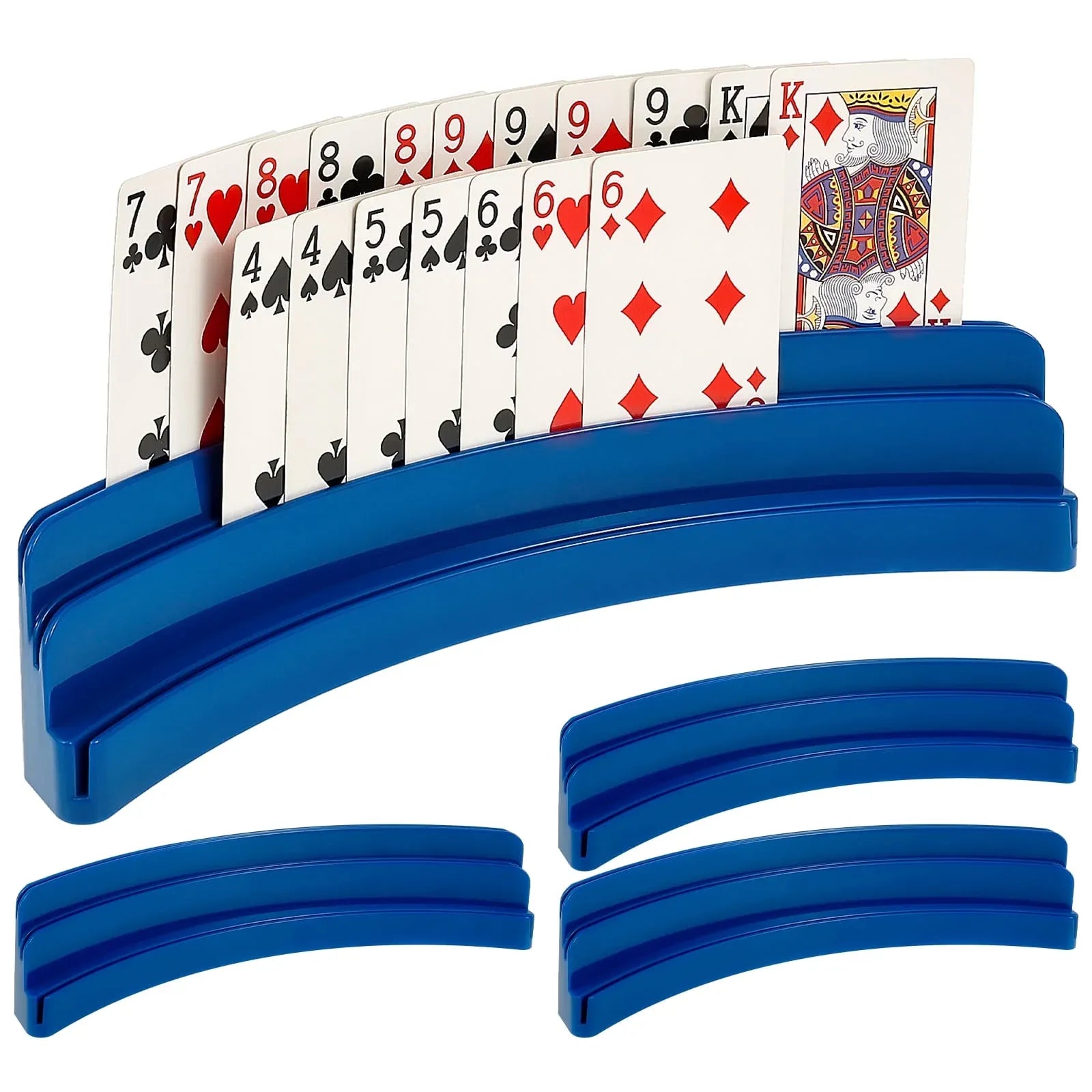 4 Pcs Playing Card Holders, Curved Non Slip Hands Free Card Racks for Kids Seniors, Navy Blue