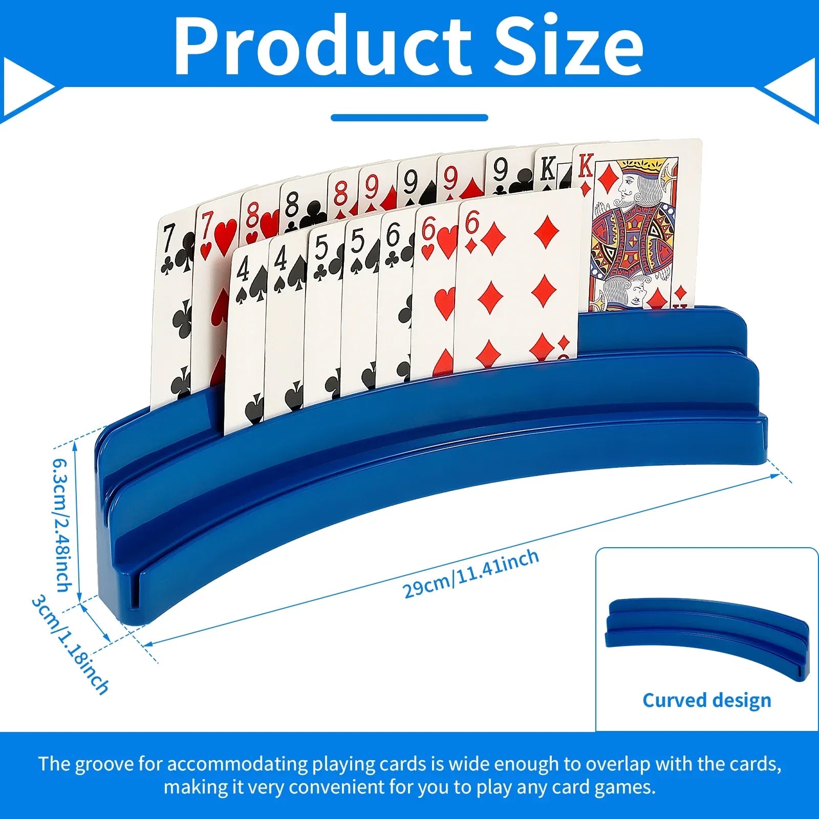 4 Pcs Playing Card Holders, Curved Non Slip Hands Free Card Racks for Kids Seniors, Navy Blue