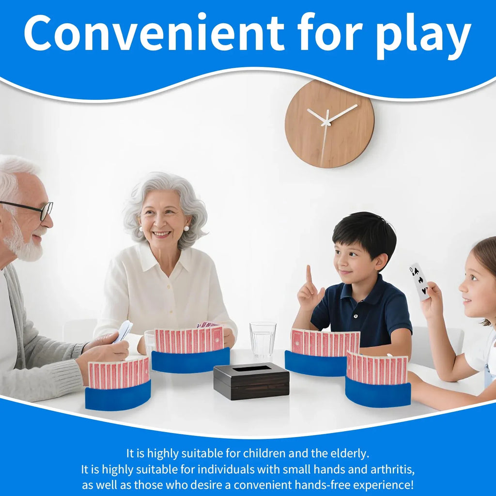 4 Pcs Playing Card Holders, Curved Non Slip Hands Free Card Racks for Kids Seniors, Navy Blue