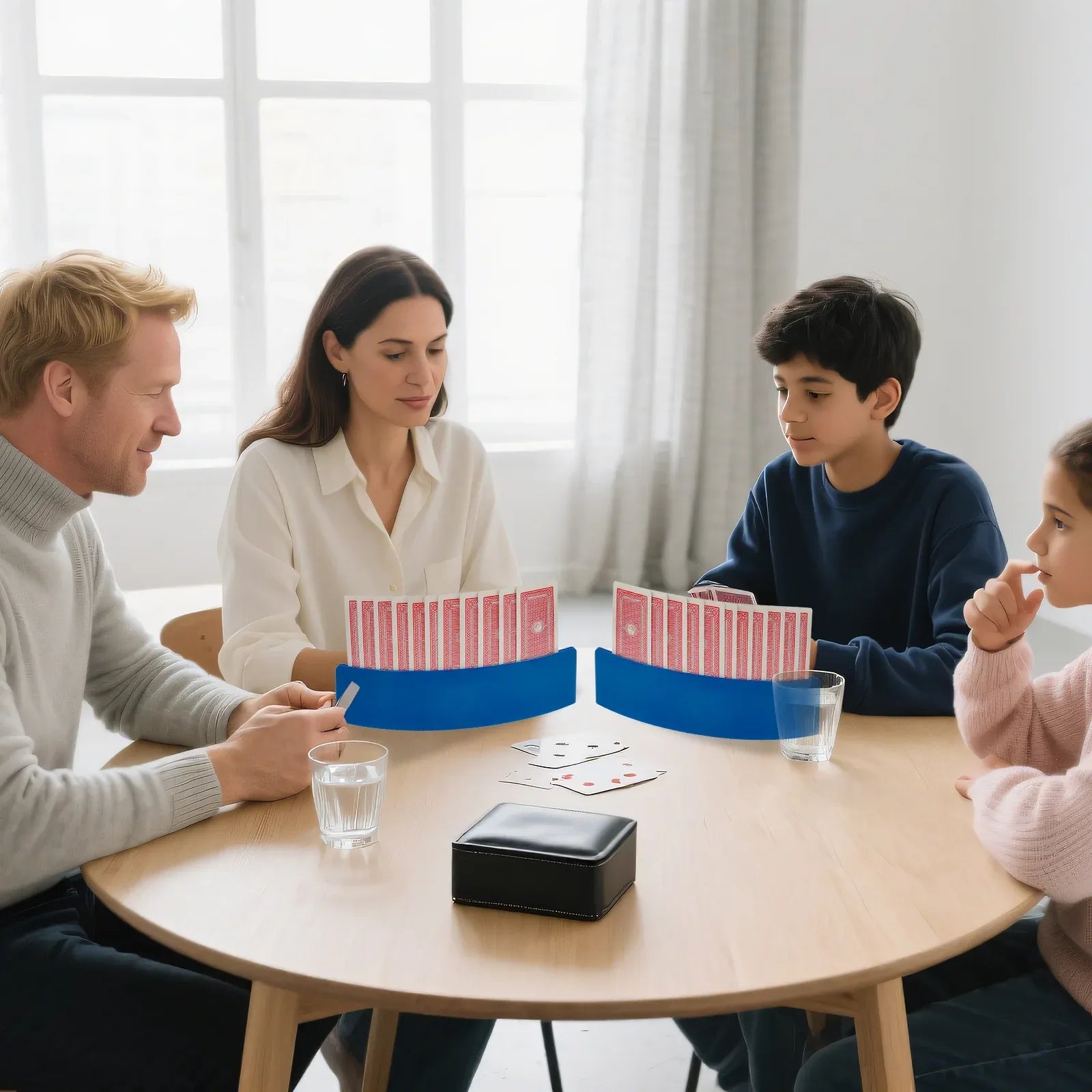 4 Pcs Playing Card Holders, Curved Non Slip Hands Free Card Racks for Kids Seniors, Navy Blue