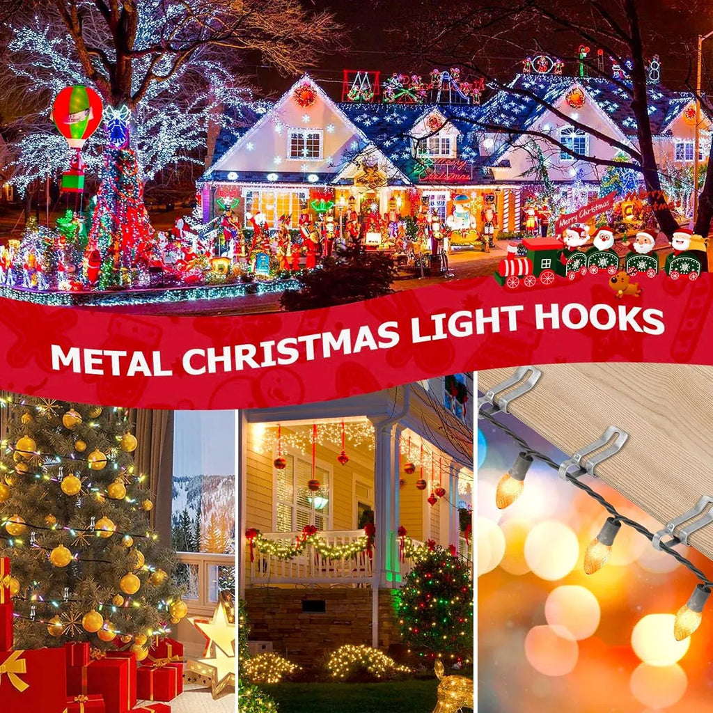 50 Pcs Metal Christmas Light Clips, Durable Gutter Hooks for Roof Shingles String Lights, Silver