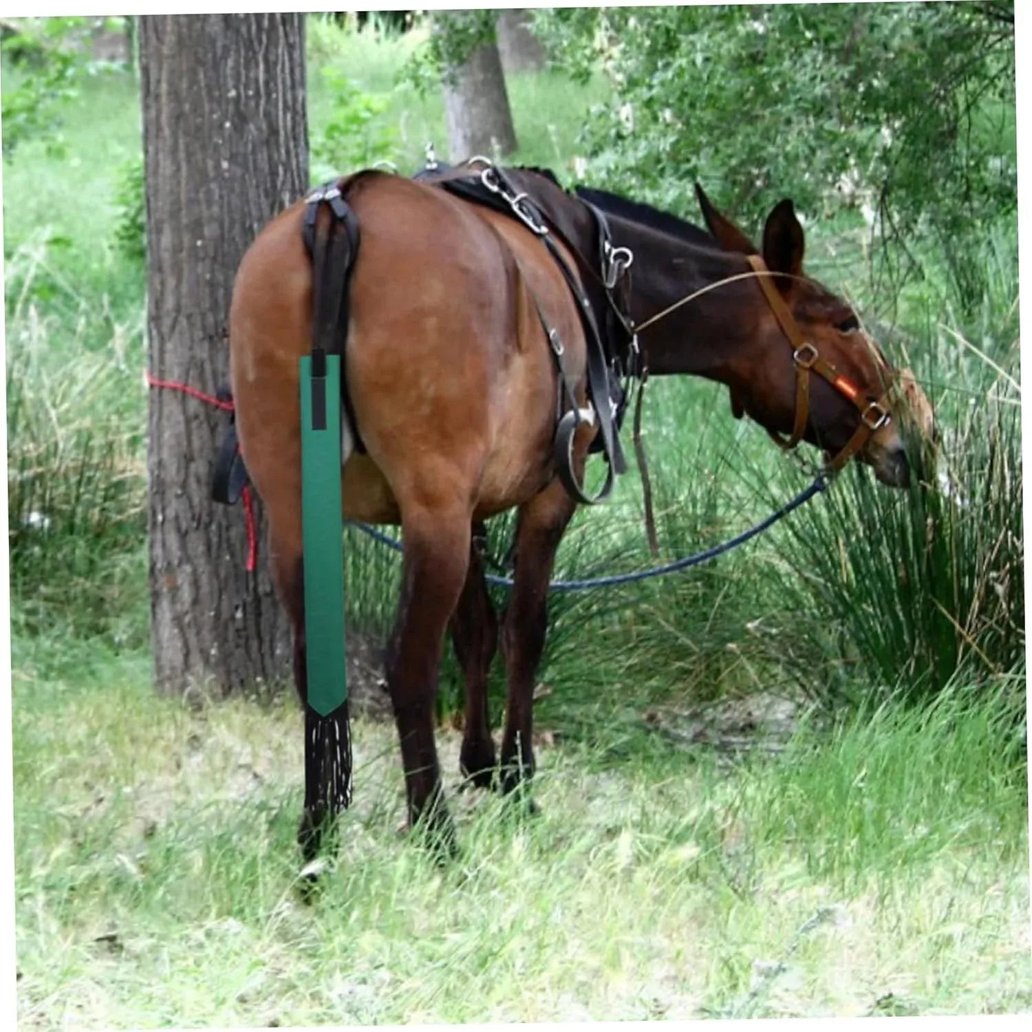 4 Pack Horse Tail Bags, Non Woven Tail Wraps with Fastener Fringe, Black Red Blue Green