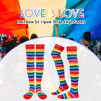 Plus Size Thigh High Socks, Rainbow Striped Over Knee Stockings for Cosplay Party, One Size