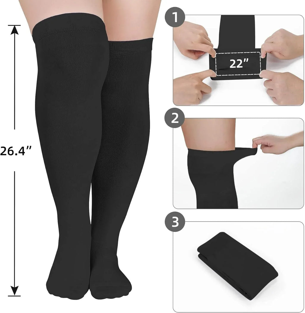 Plus Size Thigh High Socks, Rainbow Striped Over Knee Stockings for Cosplay Party, One Size