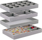 4 Pack Velvet Jewelry Organizer Trays, Stackable Drawer Inserts for Rings Earrings Necklaces, Gray