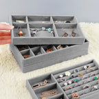 4 Pack Velvet Jewelry Organizer Trays, Stackable Drawer Inserts for Rings Earrings Necklaces, Gray