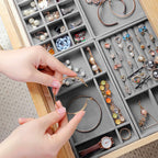 4 Pack Velvet Jewelry Organizer Trays, Stackable Drawer Inserts for Rings Earrings Necklaces, Gray