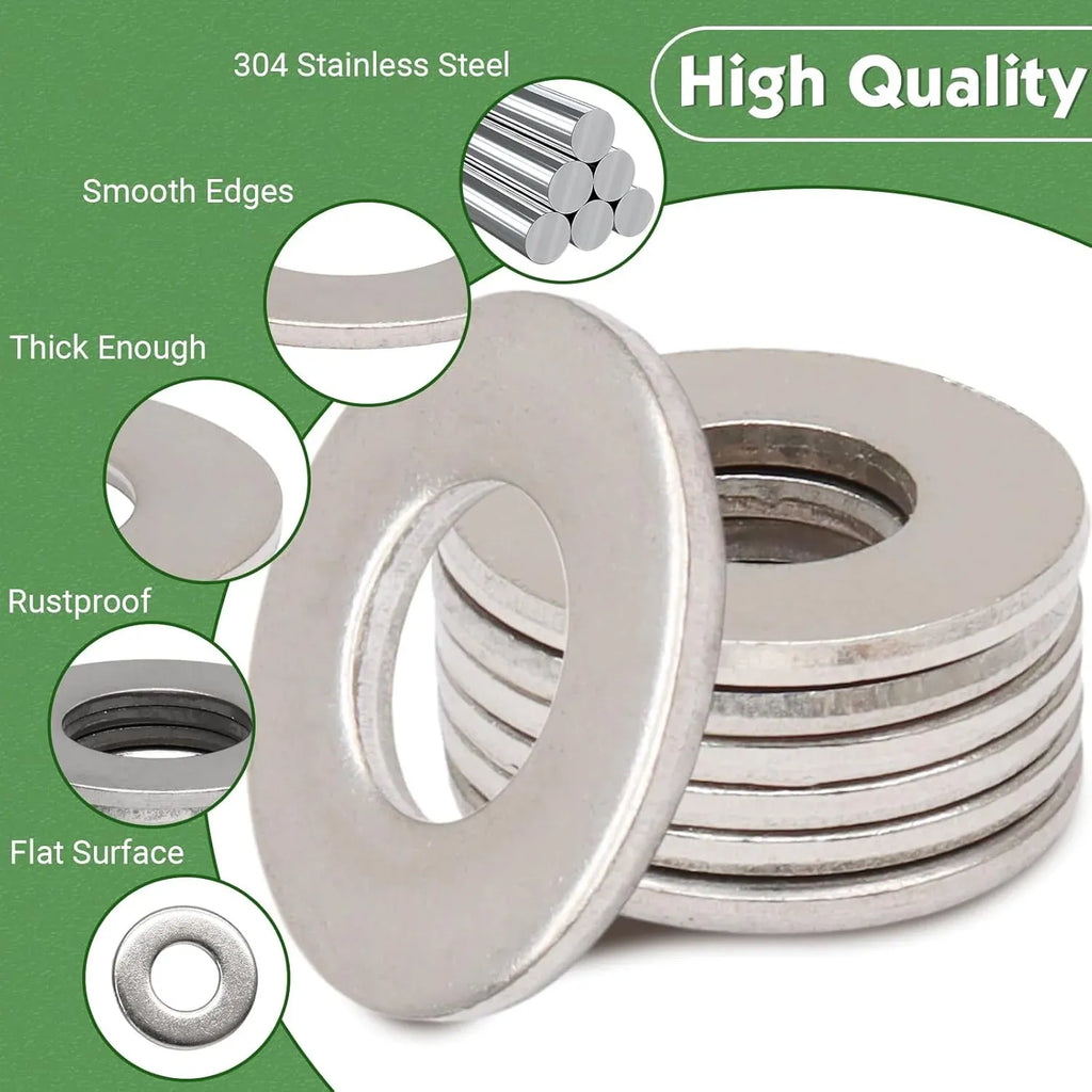 100 Pcs 1/4 Inch Flat Washers, 304 Stainless Steel Anti Rust Washers for Screws Bolts