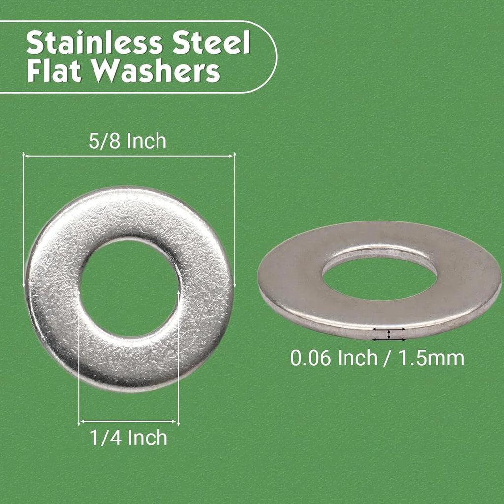 100 Pcs 1/4 Inch Flat Washers, 304 Stainless Steel Anti Rust Washers for Screws Bolts