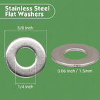 100 Pcs 1/4 Inch Flat Washers, 304 Stainless Steel Anti Rust Washers for Screws Bolts