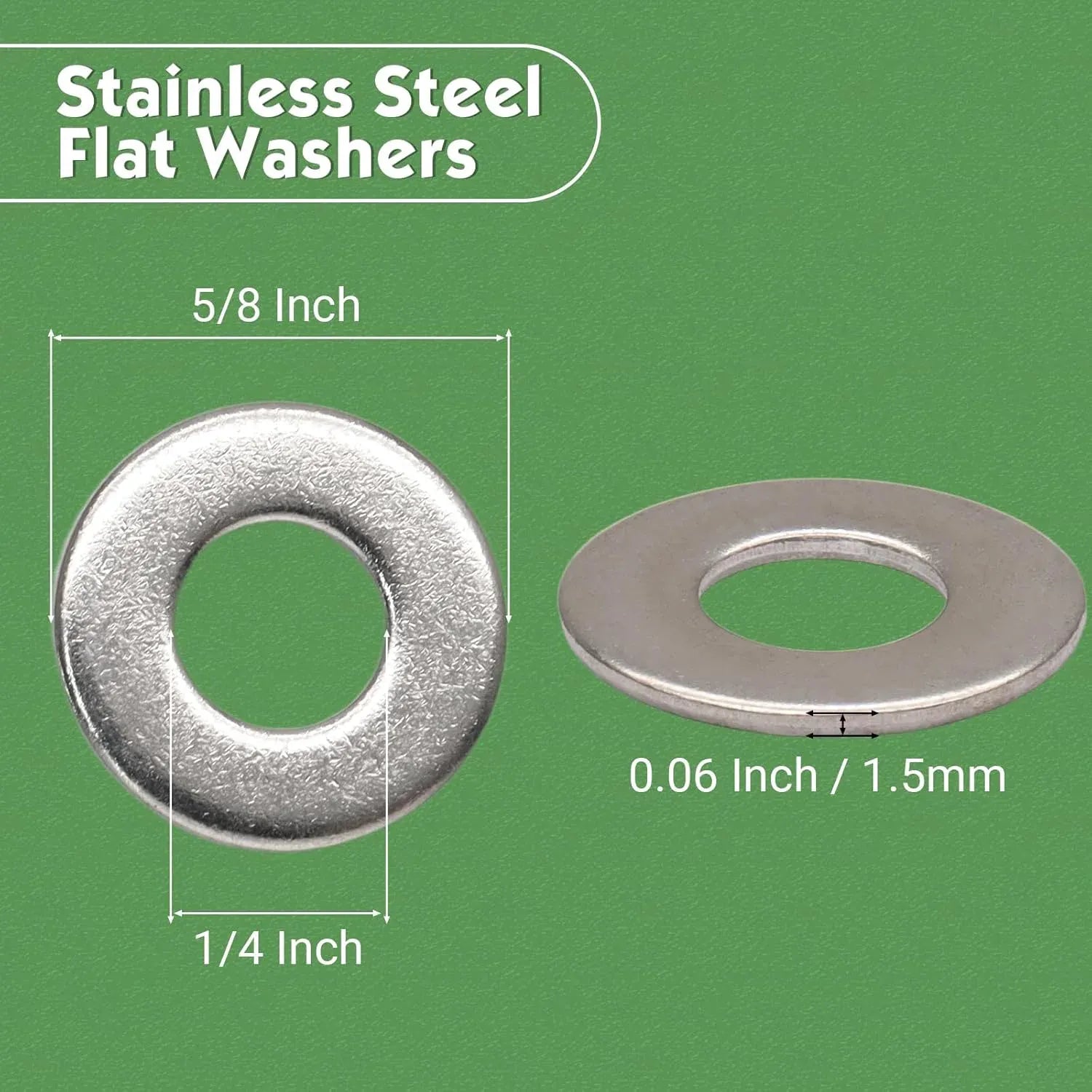 100 Pcs 1/4 Inch Flat Washers, 304 Stainless Steel Anti Rust Washers for Screws Bolts