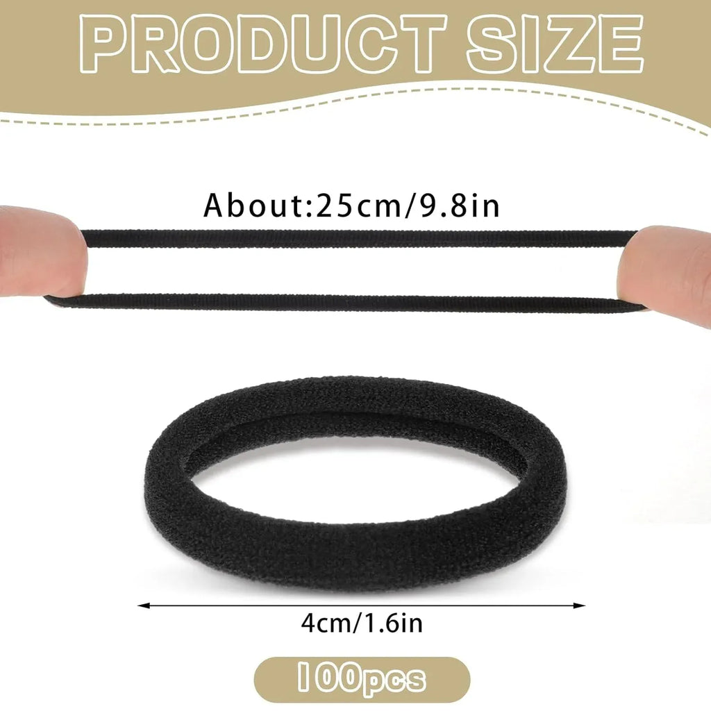 100 Pcs Hair Ties for Thick Hair, Seamless Nylon Elastic Ponytail Holders for Women Girls, Black