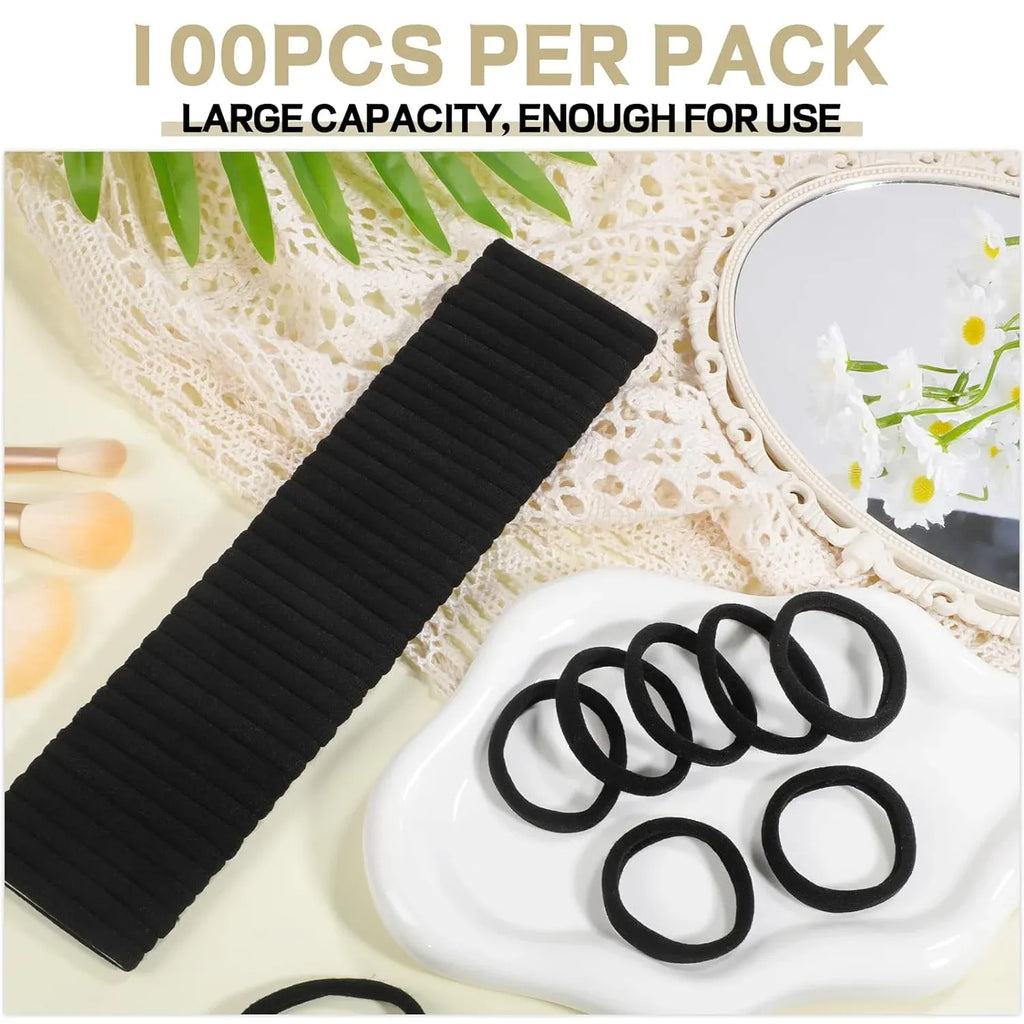 100 Pcs Hair Ties for Thick Hair, Seamless Nylon Elastic Ponytail Holders for Women Girls, Black