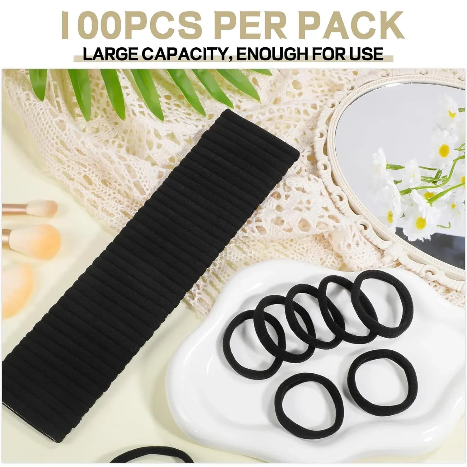 100 Pcs Hair Ties for Thick Hair, Seamless Nylon Elastic Ponytail Holders for Women Girls, Black