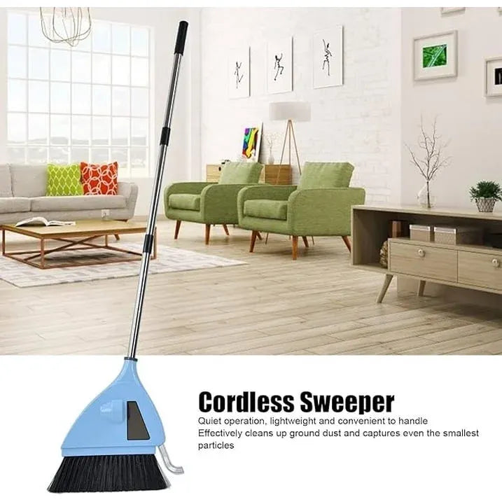 2 In 1 Cordless Vacuum Broom Cleaner, USB Rechargeable Quiet Sweeper for Home Office, Blue