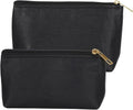 2 Pack Makeup Bag Set, PU Cosmetic Pouches with Zipper Large Opening for Travel, Black