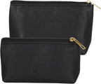 2 Pack Makeup Bag Set, PU Cosmetic Pouches with Zipper Large Opening for Travel, Black
