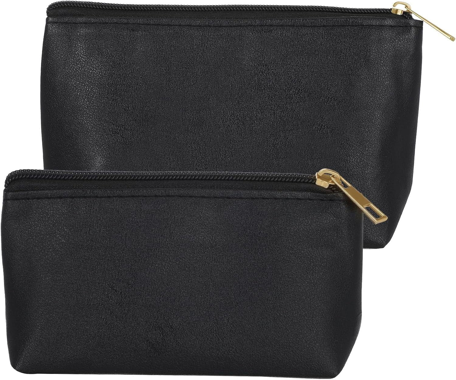 2 Pack Makeup Bag Set, PU Cosmetic Pouches with Zipper Large Opening for Travel, Black