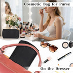 2 Pack Makeup Bag Set, PU Cosmetic Pouches with Zipper Large Opening for Travel, Black