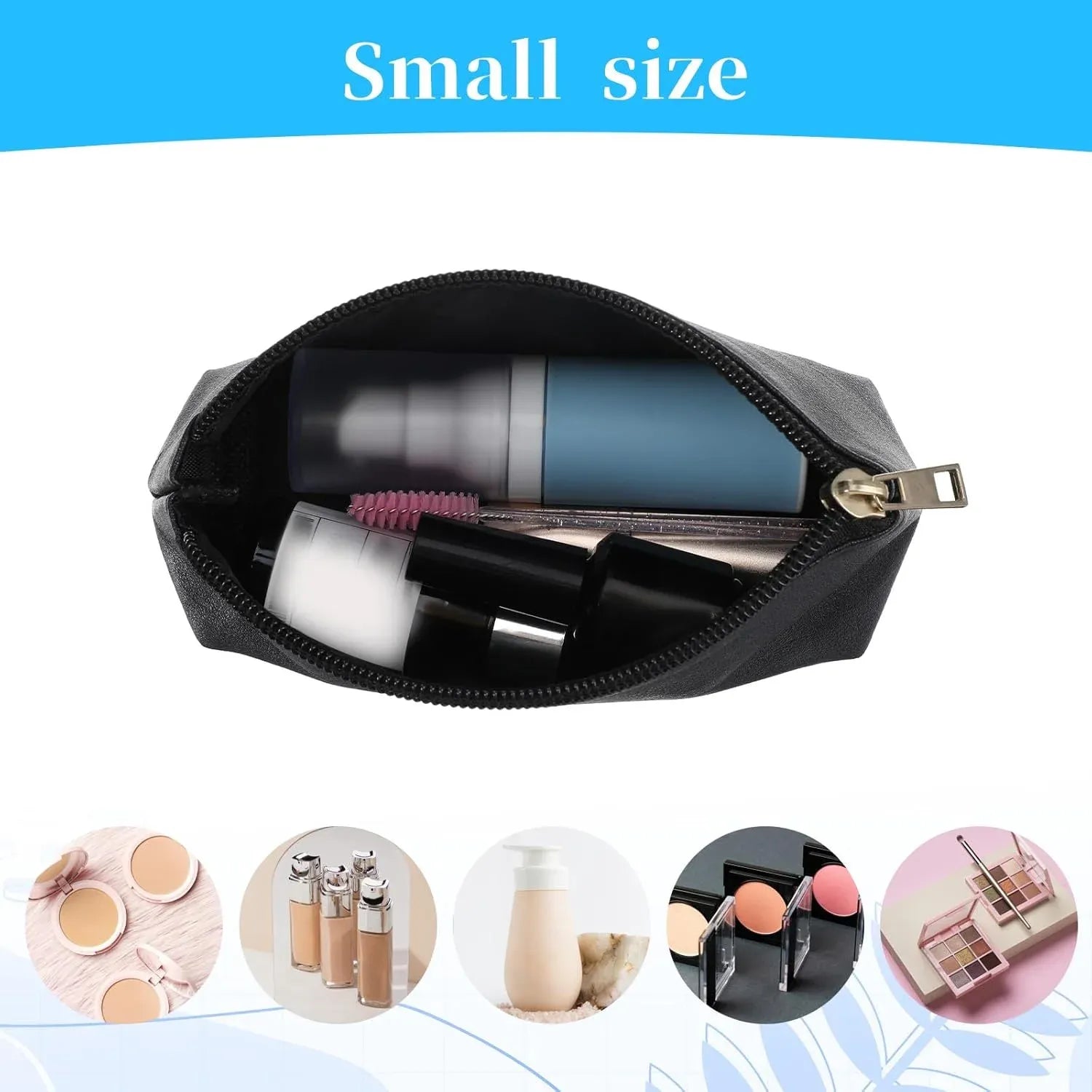 2 Pack Makeup Bag Set, PU Cosmetic Pouches with Zipper Large Opening for Travel, Black