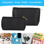 2 Pack Makeup Bag Set, PU Cosmetic Pouches with Zipper Large Opening for Travel, Black