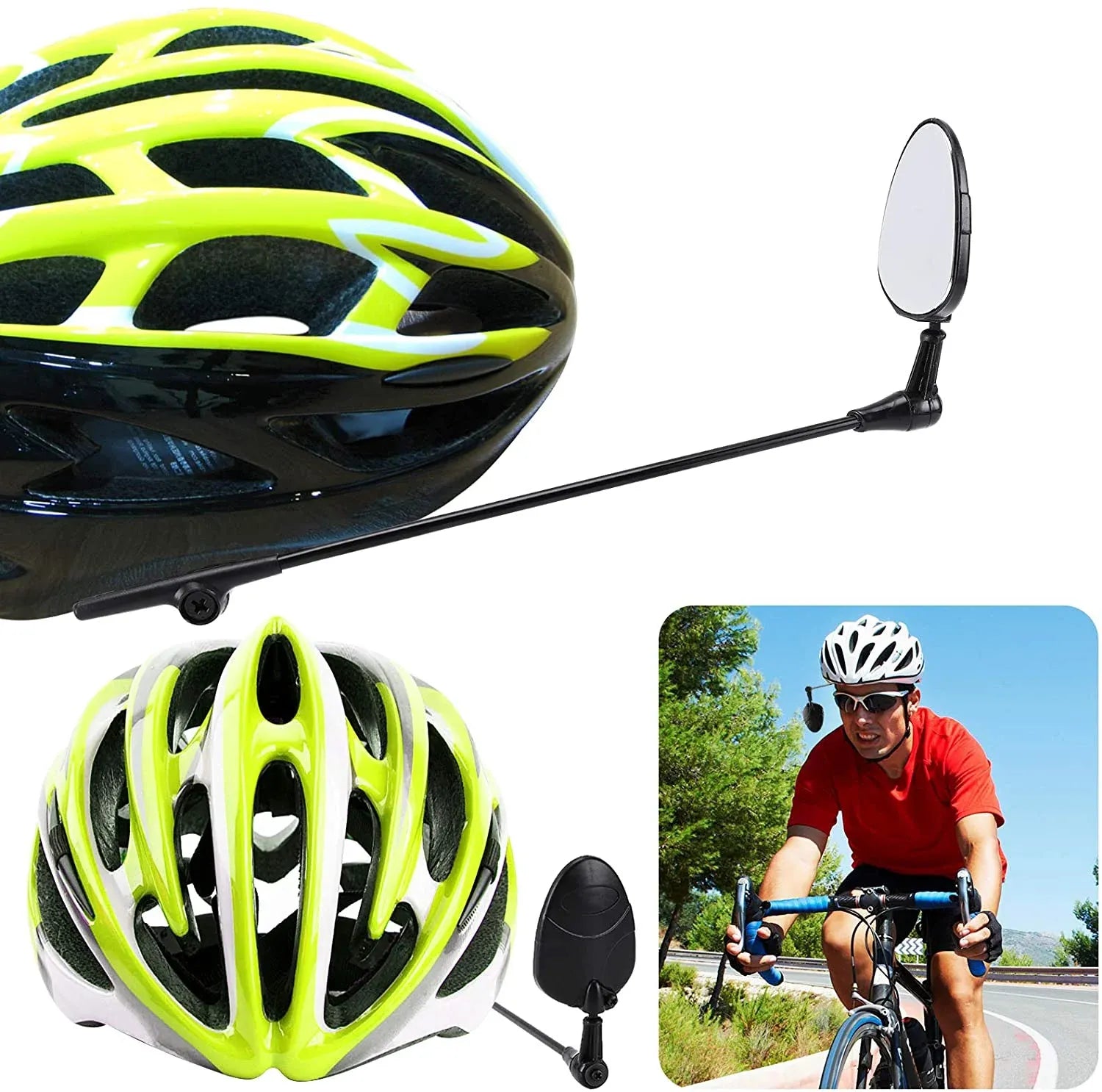 2 Pcs Bike Helmet Mirrors, 360 Degree Adjustable Convex Rear View Mirrors for Cycling, Black