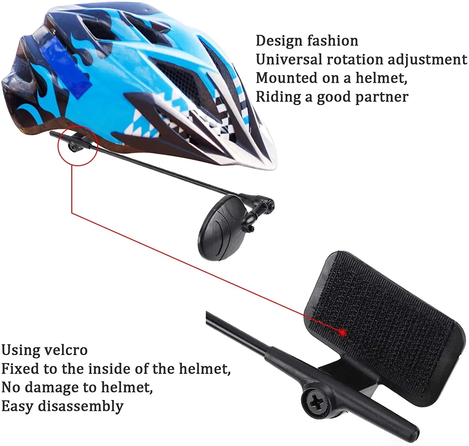 2 Pcs Bike Helmet Mirrors, 360 Degree Adjustable Convex Rear View Mirrors for Cycling, Black