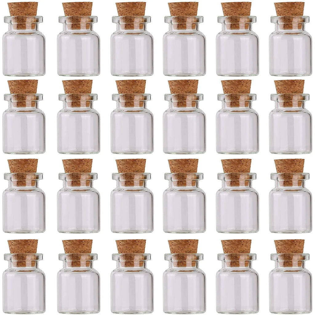 24 Pcs Mini Glass Bottles with Cork Stoppers, 5ml Clear Vials for Crafts Wedding Favors