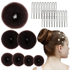 27 Pcs Hair Bun Maker Set, 7 Mesh Donut Rings and 20 U Pins for Ballet Buns Updos, Brown