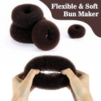 27 Pcs Hair Bun Maker Set, 7 Mesh Donut Rings and 20 U Pins for Ballet Buns Updos, Brown