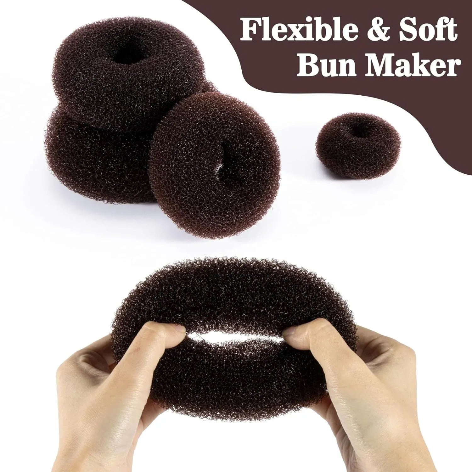 27 Pcs Hair Bun Maker Set, 7 Mesh Donut Rings and 20 U Pins for Ballet Buns Updos, Brown