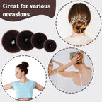 27 Pcs Hair Bun Maker Set, 7 Mesh Donut Rings and 20 U Pins for Ballet Buns Updos, Brown