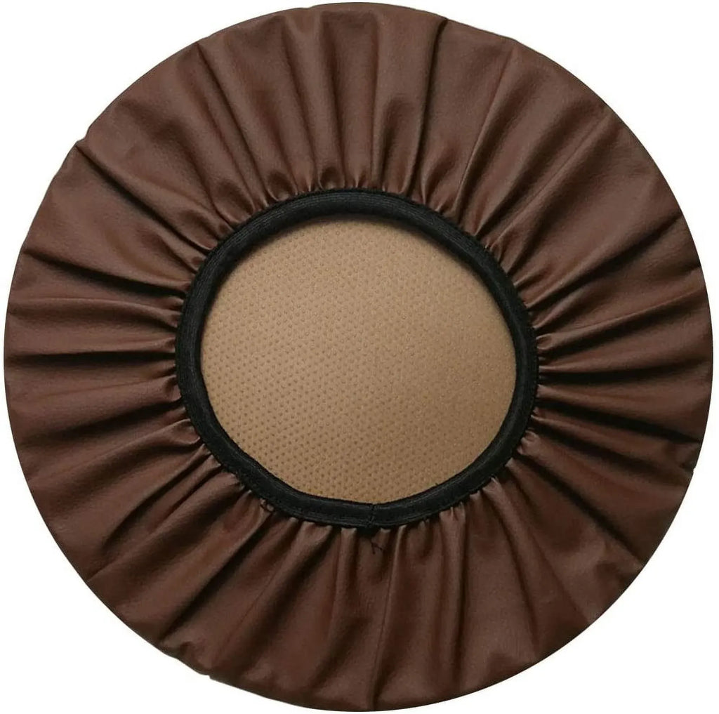 2 Pack Round Bar Stool Covers, Waterproof PU Leather Anti Slip Seat Slipcovers, 16 Inch Brown