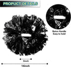6 Pcs Metallic Cheerleading Pom Poms with Baton Handles for Sports Team Parties, Black