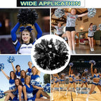 6 Pcs Metallic Cheerleading Pom Poms with Baton Handles for Sports Team Parties, Black