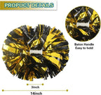 6 Pcs Metallic Cheerleading Pom Poms with Baton Handles for Sports Team Parties, Black Gold