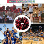 6 Pcs Metallic Cheerleading Pom Poms with Baton Handles for Sports Team Parties, Black Red